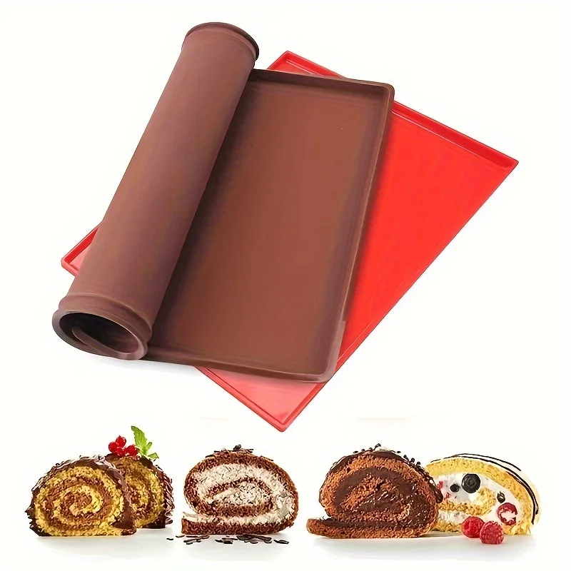 1 Stück, Schweizer Roll-Kuchenmatte, 12,2 x 10,23 Zoll, antihaftbeschichtete Silikon-Backunterlage, perfekt für Schweizer Rollen und Gebäck, unverzichtbares Küchenhelfer Image