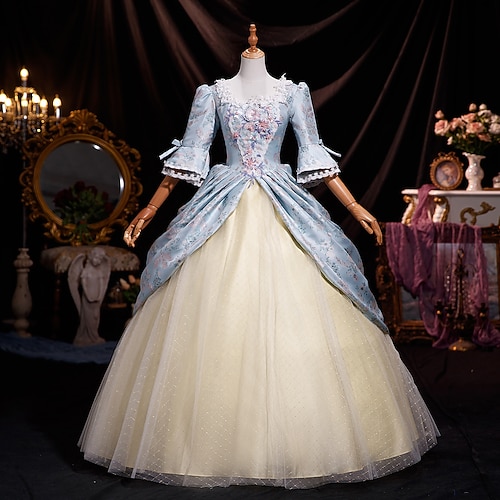 Vintage Rokoko Renaissance Maxi Kleid Normal Ein Hauch Prinzessin Braut Plissiert Gerüscht Prinzessin Rundhals Kostüm Damen Halloween Karneval Maskerade Party Halloween Leistung Erwachsene Ganzjahres Image