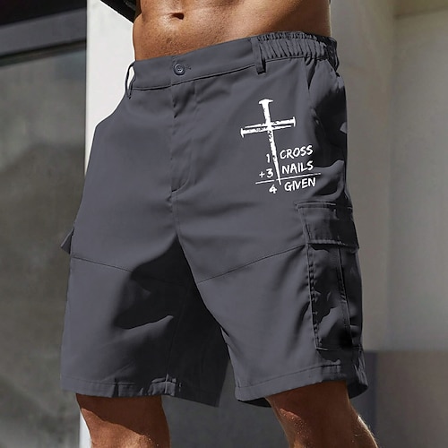 Herren Cargo-Shorts Arbeitsshorts Elastischer Bund Mehrere Taschen Buchstabe Kreuz Knielang Sport im Freien Lässig Campen und Wandern Klassisch Shorts Schwarz Armeegrün Mikroelastisch Image