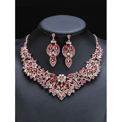 elegantes Schmuckset mit grünem Kristall – Statement-Halskette und Ohrringe für Damen, luxuriöse Hochzeits- und Party-Accessoires Image