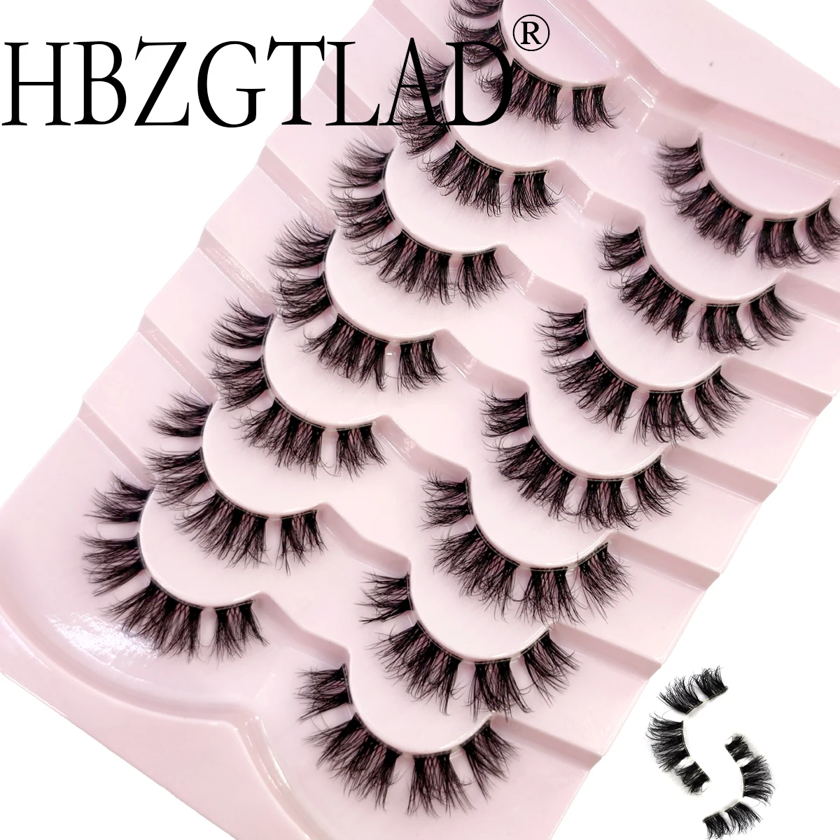 Neu7 Paar falsche Wimpern mit transparentem Stielcluster, natürliche Wispy-Wimpern, wiederverwendbar, handgefertigt in 5D, unsichtbar, geeignet für Image