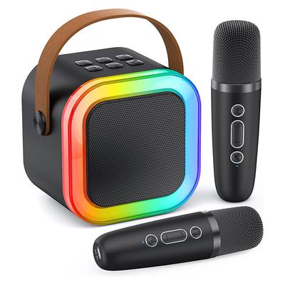 Mini Karaoke Machine Portable Bluetooth Mini Karaoke Microphone Singing Speaker with 2 Wireless Mic and Light for All Smartphones