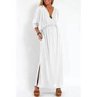 Women's Long Dress Maxi Dress Casual Dress Cocktail Dress Wedding Guest Dress Chiffon Dress Fashion Vacation Going out Weekend Regular Fit Plain Long Sleeve V Neck Black White Yellow Pink Summer