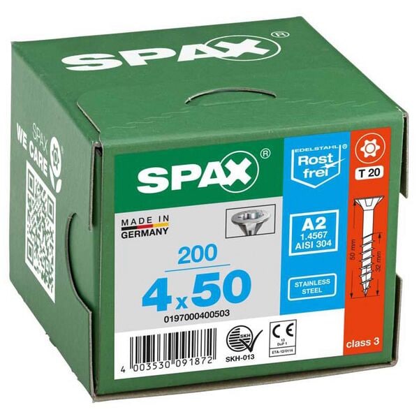SPAX Universalschrauben T20 Senkkopf Edelstahl A2 4 x 50 mm 200 Stück silber Image