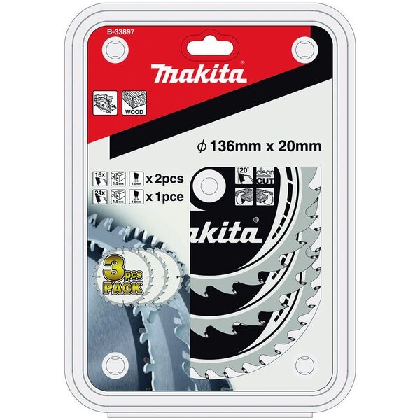 makita Kreissägeblätter-Set »B-33897« 136,0 mm 1x 24 Zähne / 2x 16 Zähne braun Image