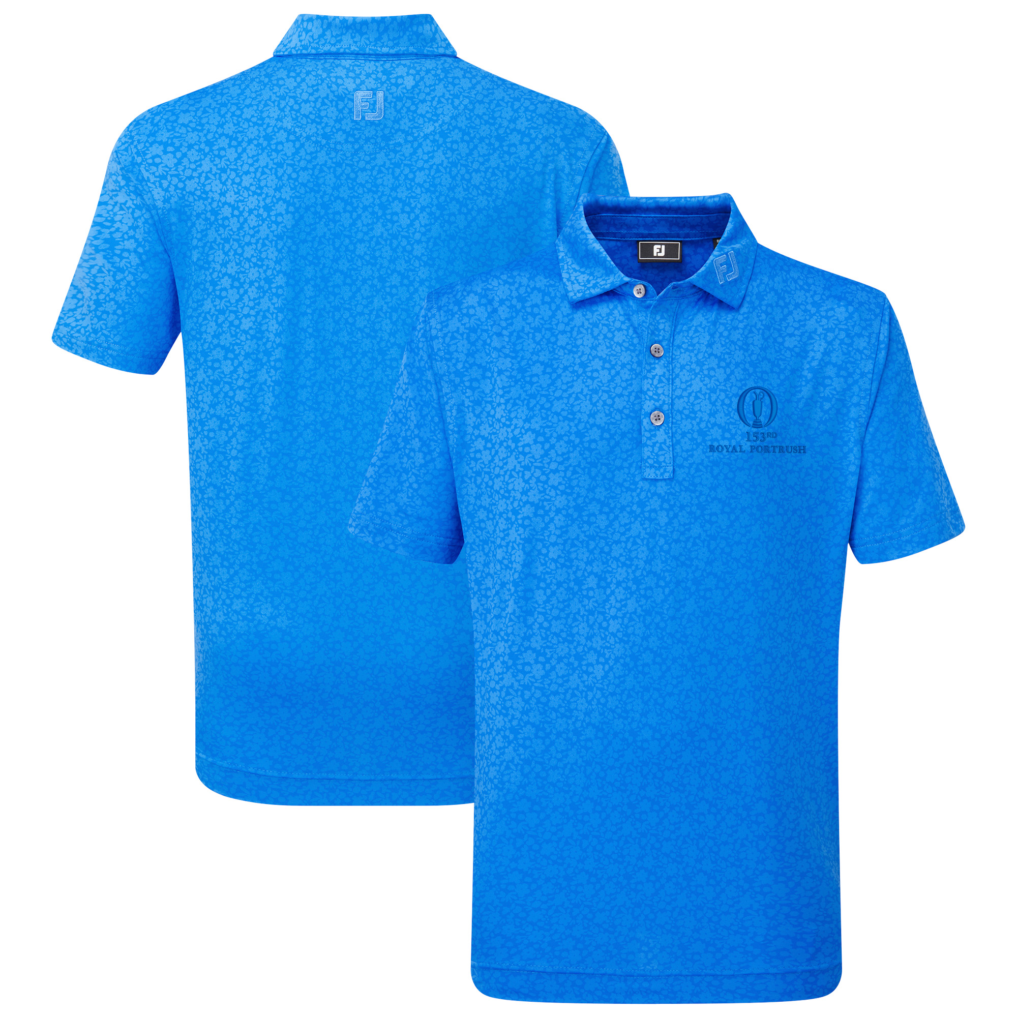 The 153rd Open Royal Portrush FootJoy Painted Floral Lisle Polo - Cobalt - Jugendliche Image