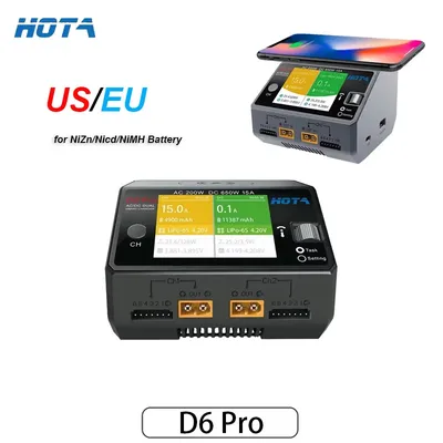 HOTA D6 Pro EU/US AC 200W DC 650W 15A 2X325W 2X15 Smart Battery Charger Discharger Lipo Charger For