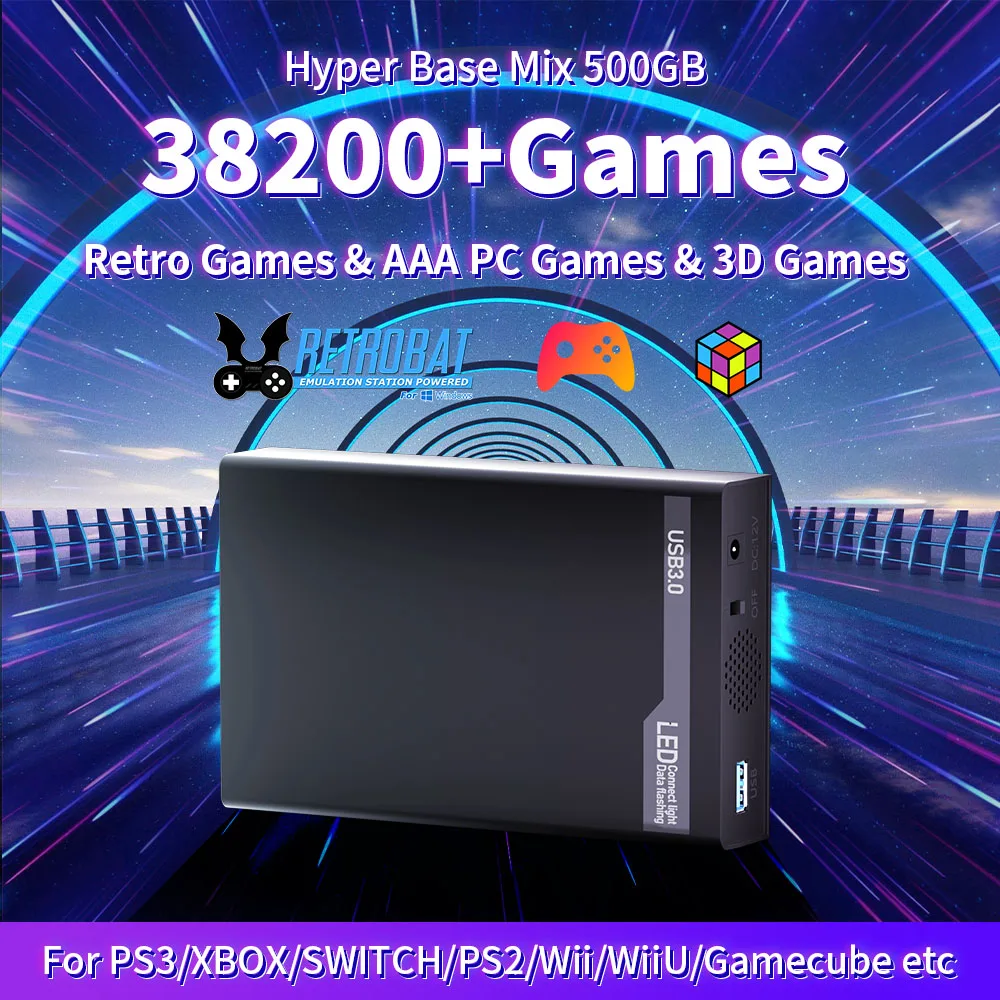 Console de jeu 3 systèmes en 1, disque dur de jeu 500G, 38200 + PC, jeux 3D et AAA, Xbox, PS3, PS2, Gamecube, Switch, Wii, Wiiu, Saturn