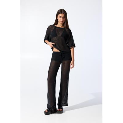 Mesh Knit Straight-Leg Trousers