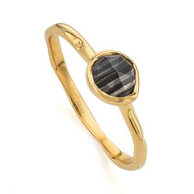 Gold Siren Gemstone Small Ring Black Line Onyx