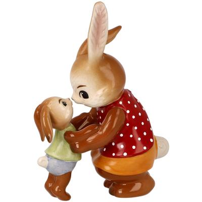 Osterhase GOEBEL "Kleiner Schatz", bunt, B:8,5cm H:4cm T:12cm, Steingut, Dekofiguren, Sammelfigur, Hasenmutter mit Hasenkind Image