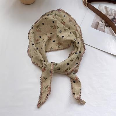TEMU 1pc Vintage Style Ladies' Pastoral Floral Bandana, -linen Blend, Versatile Casual Headscarf For Women, Animal Theme, Polyester & Spandex, No Feather, Power-free Use Image