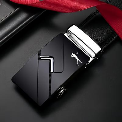 TEMU Men' Black Belt With Automatic - Durable, For Dress Pants, Jeans, And Golf Attire - Perfect Gift For Business And Casual Wear, Golf Attire Accessory|modern Belt Design|durable Belt, Golf Belt