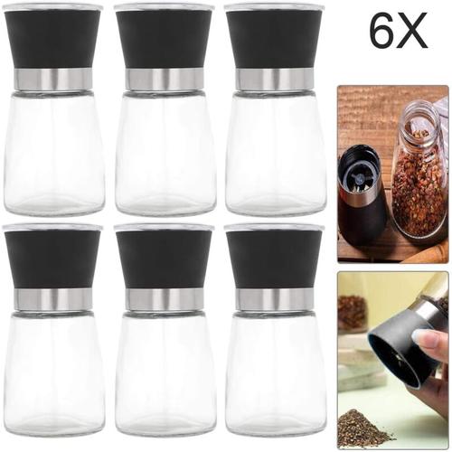 Gojoy - Gewürzmühle Bottle mit Keramikmahlwerk Salzmühle Pfeffermühle Chilimühle 6 Stück