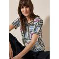 T-Shirt CECIL, Damen, Gr. XXL (46), weiß (light alabaster weiß), Jersey, Obermaterial: 65% Polyester, 35% Viskose, bedruckt, casual, gerade hüftbedeckend, U-Boot-Ausschnitt, Kurzarm, Shirts, mit Print und Burn-Out-Optik