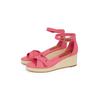 Keilsandalette TOMMY HILFIGER "FLAG CRISS-CROS MID WEDGE ESPAD", Damen, Gr. 40, rosa, Baumwolle, modisch, Schuhe, Riemchensandale, Sommerschuh mit verstellbarer Schnalle