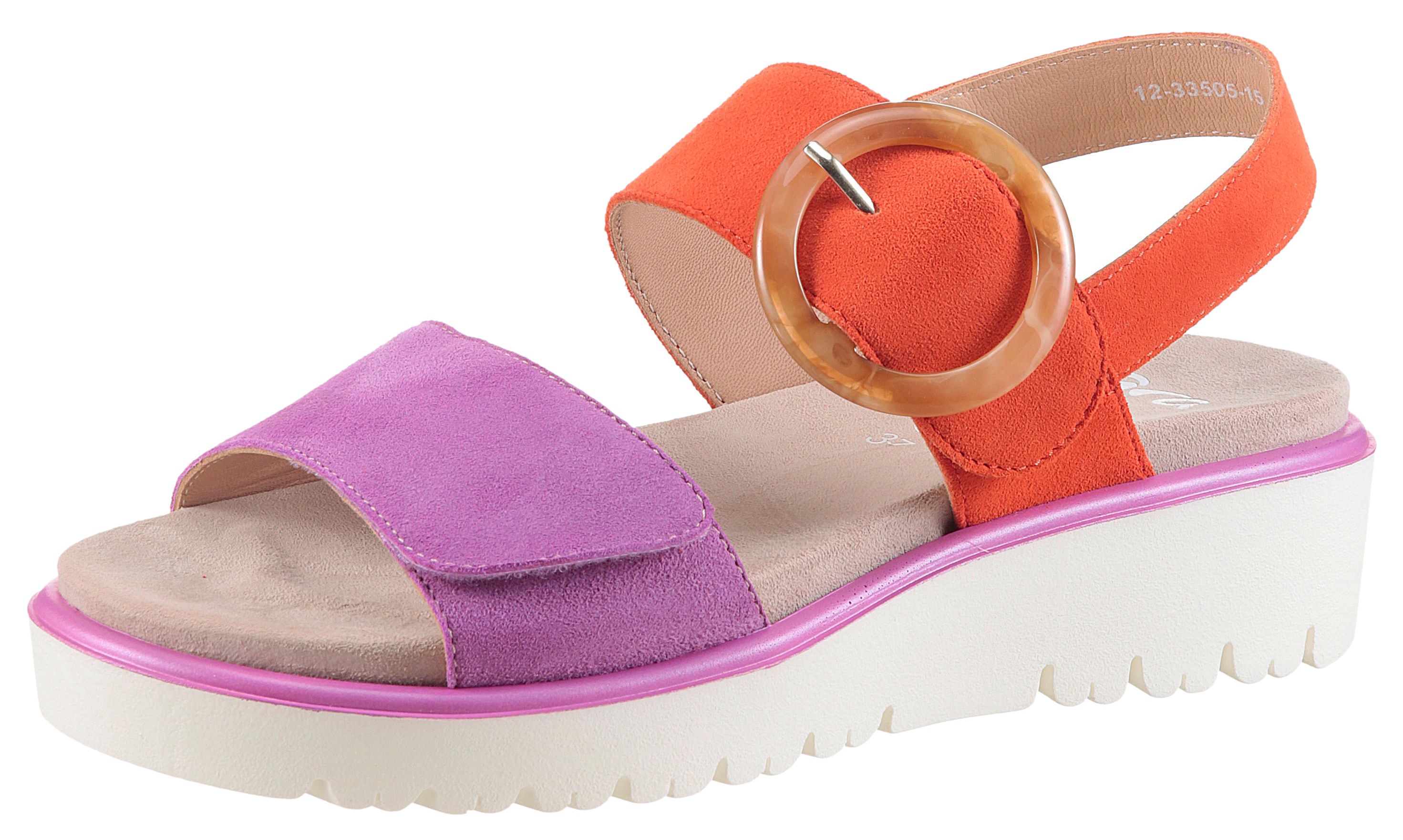 Sandale ARA "BILBAO", Damen, Gr. 37, pink (pink, orange), Ziegenveloursleder, Schuhe Sandale, Keilsandale, Plateausandale mit Klettverschlüssen, G-Weite