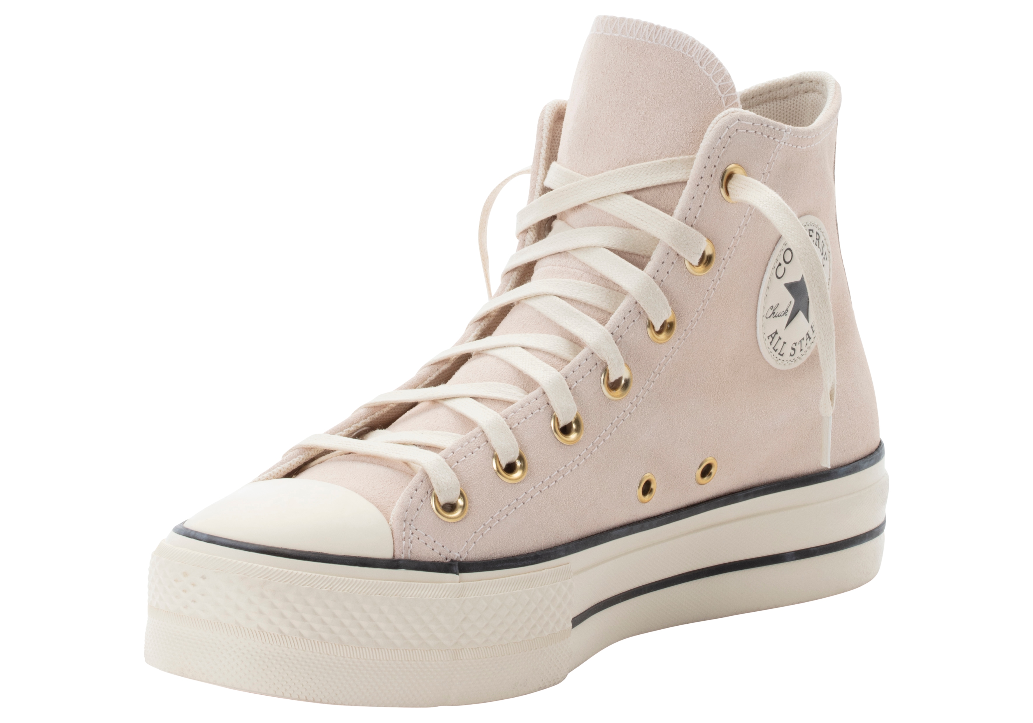 Sneaker CONVERSE "CHUCK TAYLOR ALL STAR LIFT PLATFORM SUEDE", Damen, Gr. 36, schwarz (pale petal, natural ivory, schwarz), Leder, Schuhe Sneaker