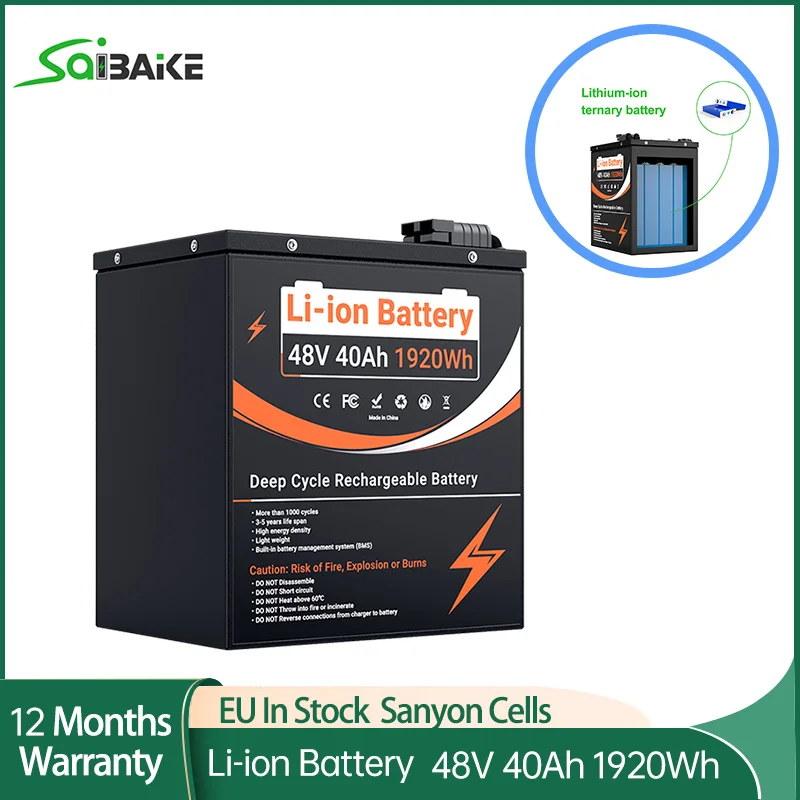 48 V, 40 A, 100 Ah, Li-Ionen-Akku, wiederaufladbar, 1000 Zyklen, 12 V, 24 V, hohe Energiedichte, geringes Gewicht, LED-Anzeige 1920 Wh, 1960 Wh Image