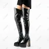 Olomm Neue Frauen Winter Plattform Thig Hohe Stiefel Zurück Zipper Block Heels Spitz Elegante Schwarz Club Schuhe Plus UNS Größe 5-13