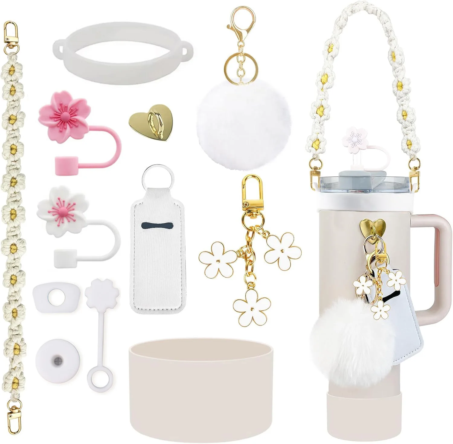 12PCS Zubehör für Stanley Cup 30/40 oz Tumbler Wasserflasche Griff Riemen Stroh Topper Schlüsselanhänger Charms Silikon Cup Boot Image