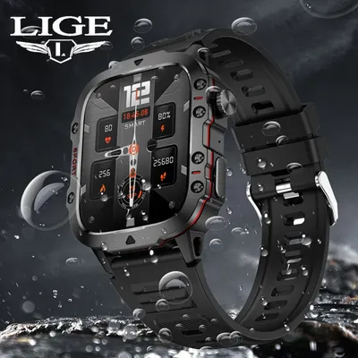 LIGE 1,96-zoll Bildschirm Uhr Männer Smartwatch SOS Bluetooth Anruf Armbanduhr Wasserdichte Herz Image