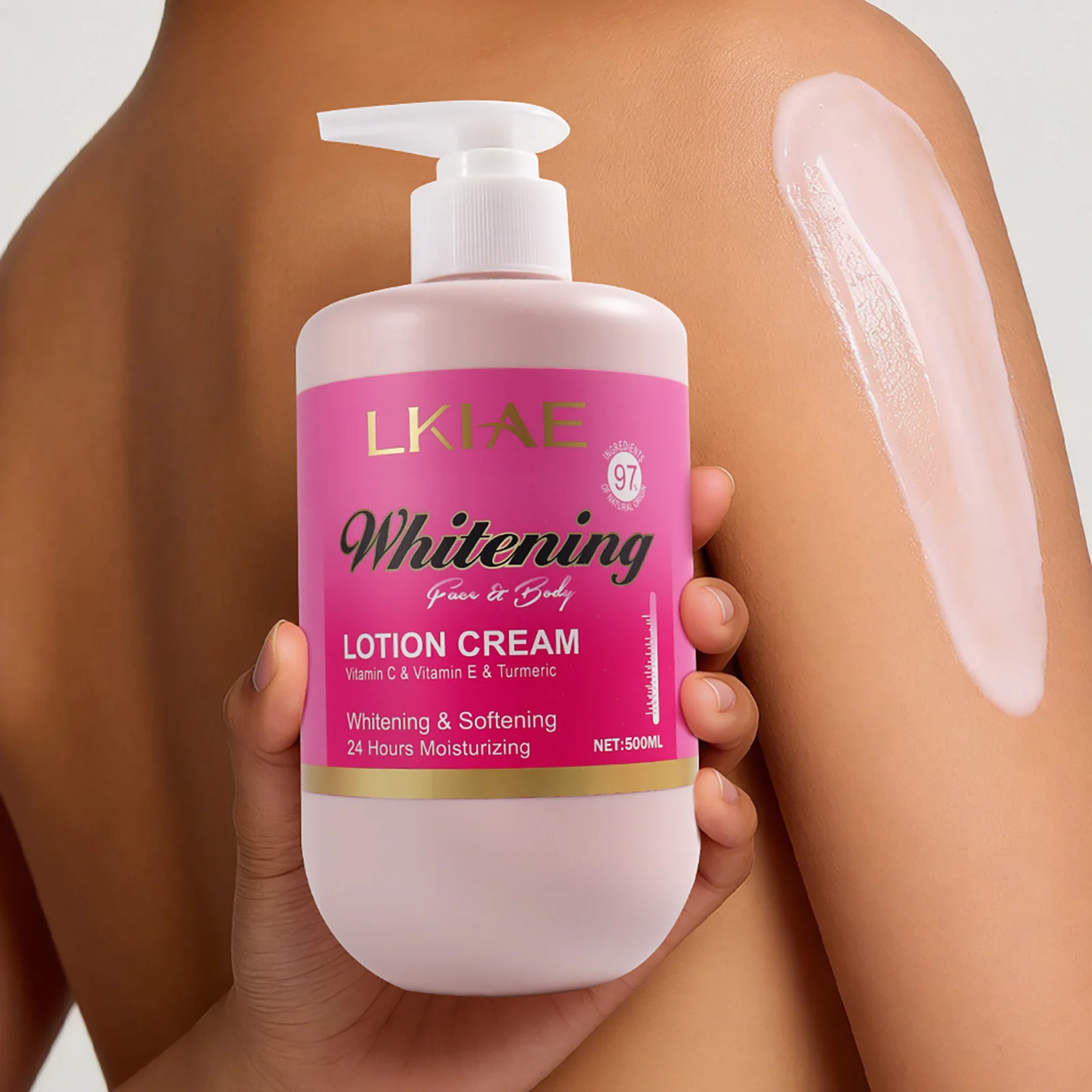 LKIAE Vitamin C und Vitamin E Aufhellende Körperlotion, Weißmachend, Weichmachend, 24 Stunden Feuchtigkeitspflege, Schnelle Absorption, 500ml Image