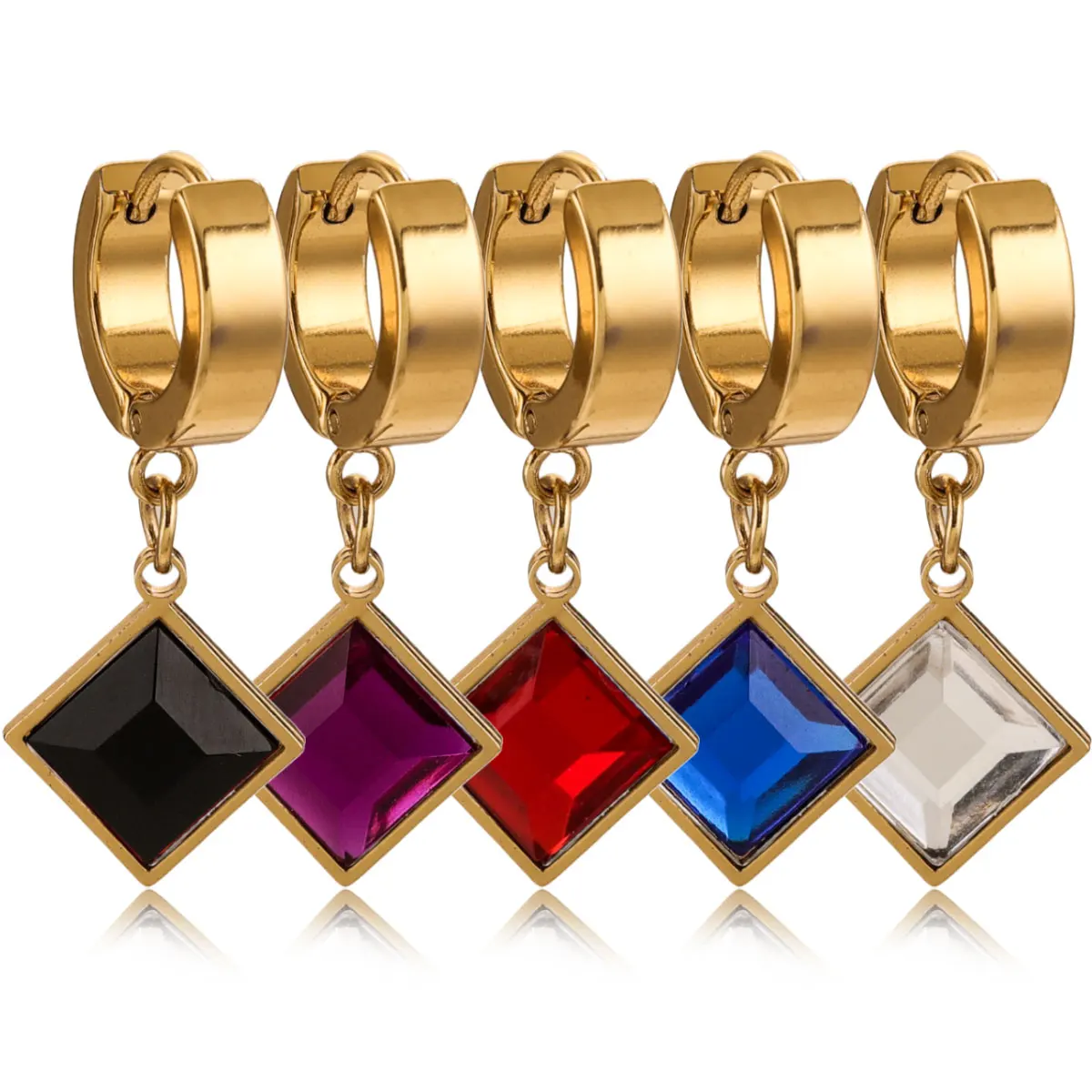 1 Paar Edelstahl-Stern-Ohrschnallen für Damen, elegant, modisch, quadratisch, Schmuck, grün, rot, weiß, Zirkon, 2024, Großartikel im Großhandel Image