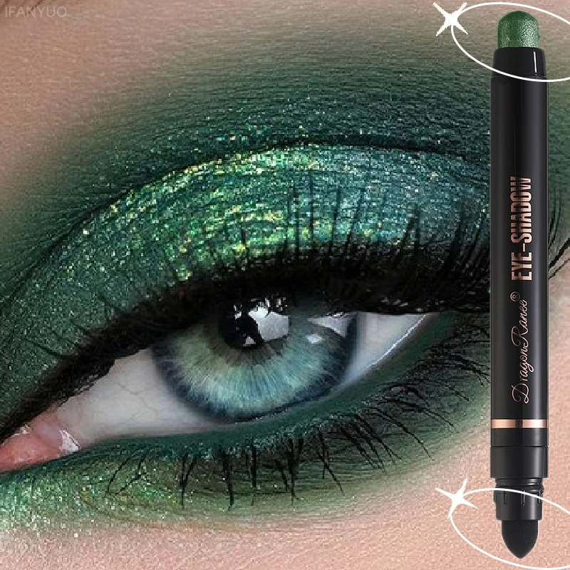 Doppelkopf-Lidschattenstift, rauchig, dunkelgrün, braun, wasserfest, metallischer Glitzer-Lidschatten, Textmarker, Seidenraupenstift, Make-up Image