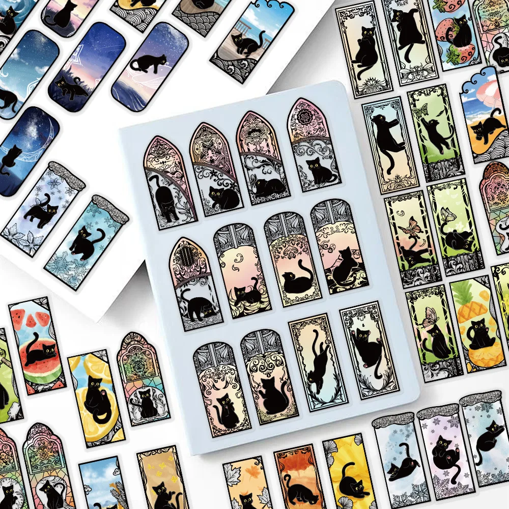 50-teiliges Cartoon-Aufkleber-Set mit schwarzen Katzen, DIY, dekoratives Briefpapier, Haustier-Thema für Tasse, Helm, Laptop, Gitarre, Muschel, Sammelalbum-Dekoration Image