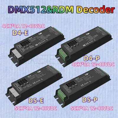 Skydance D4-E/P D5-E/P CV DMX512&RDM Decoder 4Channel PWM Controller Digital Display XLR3 RJ45 For