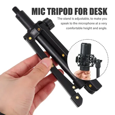 Universal Microphone Stand Portable Desktop Tripod Table Adjustable Lightweight Mic Clip Holder