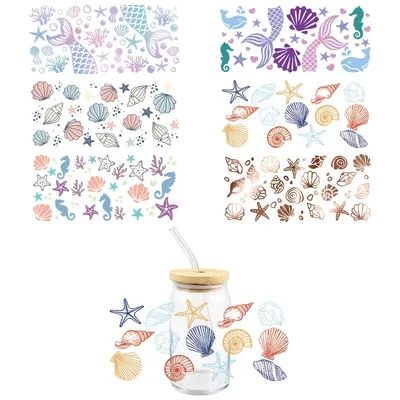 Marine Organism UV DTF Wrap Transfer Stickers Cartoon Cute Design Waterproof Wrap For 16OZ Glasses