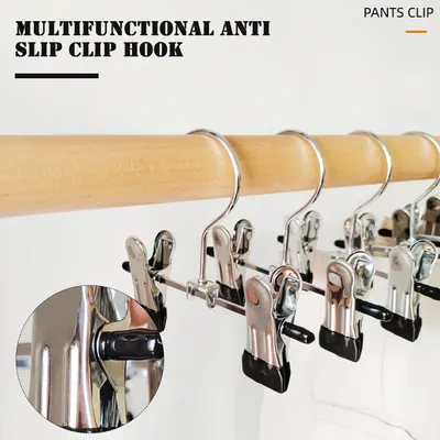 Adjustable Stainless Steel Pants Hangers with 2 Clips Portable Travel Laundry Washing Machine Closet