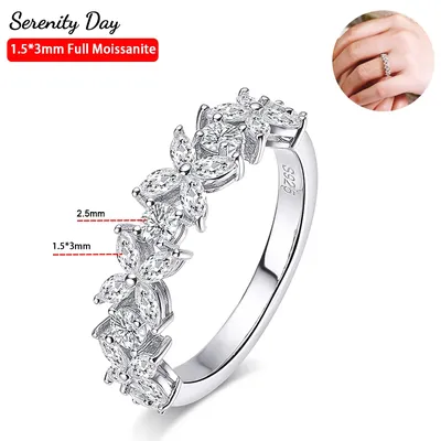Serenity Day Real D Color 1.5*3mm Horse Eye Cutting Full Moissanite Row Rings For Women S925