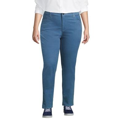 Straight Leg Needlecord Jeans, Mid Rise, Women, size: 20/30, plus, Blue, Cotton-blend, by Lands' End