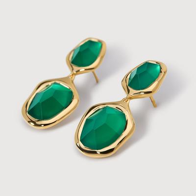 Gold Odyssey Gemstone Cocktail Earrings Green Onyx