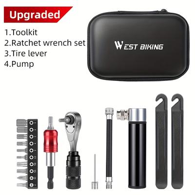 TEMU West Biking Bike Repair Bag & Bicycle Tire Pump Bike Tire Repair Tool Kit Contains 17-in-1 Tool Bike Repair Tool Kit Portable Bike Bag 1 Portable Bag Image