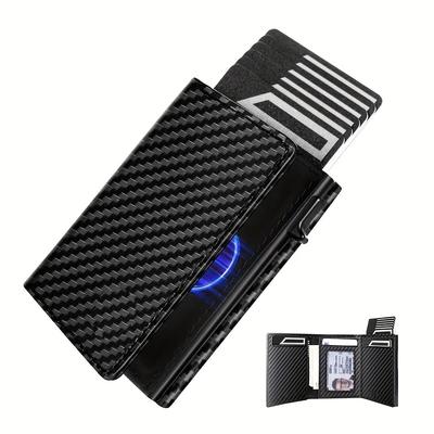 TEMU Men's Rfid Blocking Automatic Pop-up Wallet - Sleek Fiber Design, Metal Card Holder, Money Clip For Secure Everyday Use, Storage | Automatic Card Holder | Textured Finish, Card Holder Wallet Image