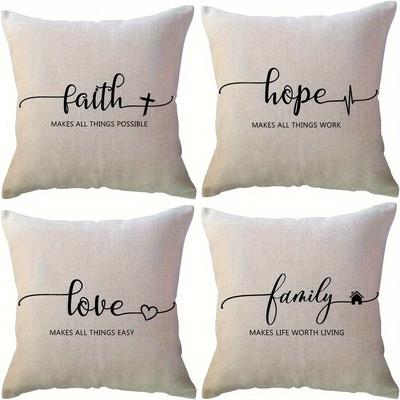 TEMU A Set Of 4 Inspired Quotes Velvet Pillowcases, A Reusable Cabin Style Cushion Cover With Zipper Closure, Machine Washable, Suitable For Room Types, 18x18 Inches - Believe In , Image