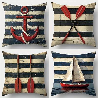 TEMU Set Of 4 Vibrant Beach-themed Pillow Covers, Relaxing. Made From Soft Polyester, Cases Resist Wrinkles And Fading, Ideal For Use, With A Design Printed On . Pillow Inserts Are Not Included. Image