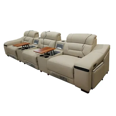 MINGDIBAO Genuine Leather Living Room Sofa Set Power Reclining Couch Electric Recliners With Stool Seating Room, Sofa Reclinable