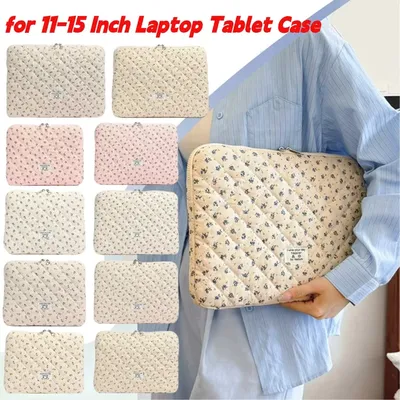 Flower Printed Laptop Sleeve Quilted Laptop Carrying Case Protective Notebook Bag for 11/13/15 Inch Laptop Tablet Women Clutches
