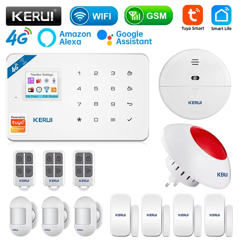 KERUI 4G/WIFI-Alarm für drahtlose Hausalarme, Tuya Smart Alarm System Control Kit, funktioniert mit Alexa Google Home Image