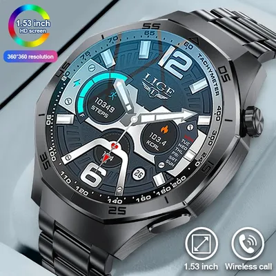 LIGE 1,53-Zoll-Smartwatch, Bluetooth-Anruf, IP68, wasserdicht, über 100 Sport, Fitness, Blutdruck, Image