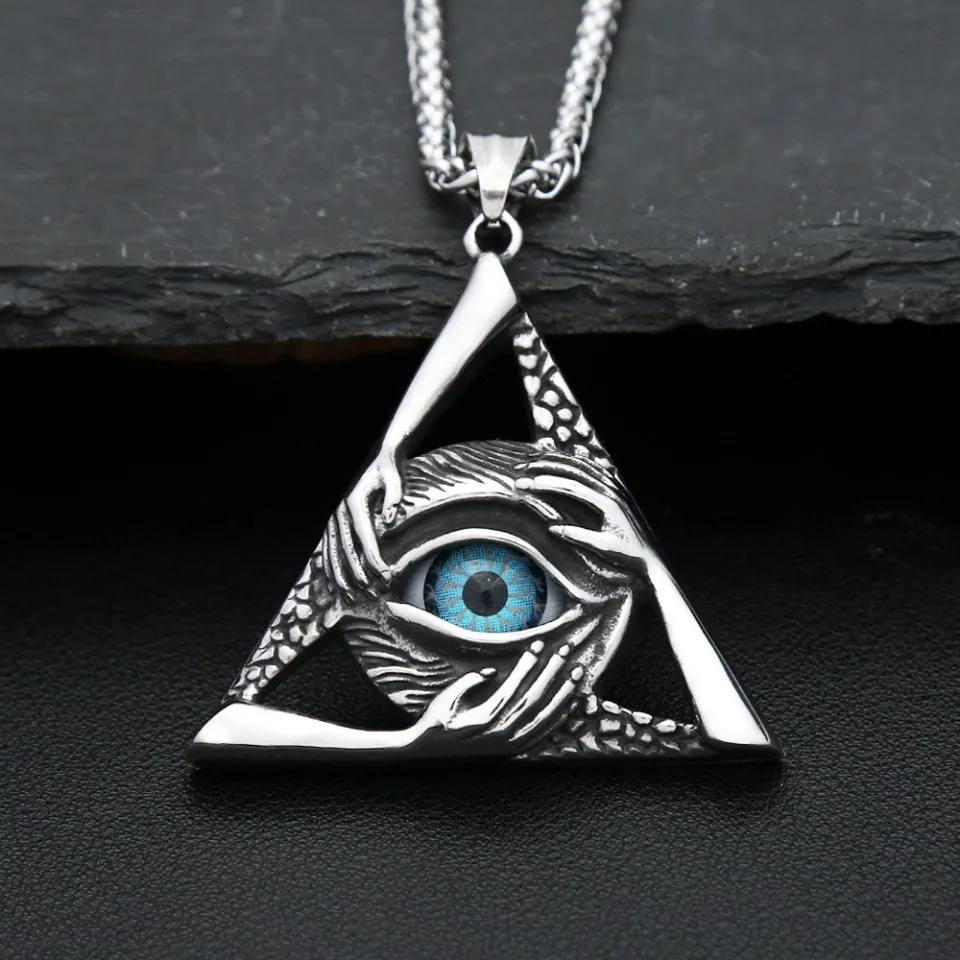 Gothic Vintage bösen Blick Anhänger für Männer Edelstahl Punk Hip Hop Mode Dreieck Halskette einzigartige Amulett Schmuck Großhandel