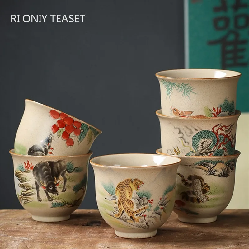1 Stück chinesische Sternzeichen Keramik Teetasse handgemachte Vintage Keramik Teeschale Teegeschirr Master Teetasse Persönliche Meditation Tasse 110 ml Image