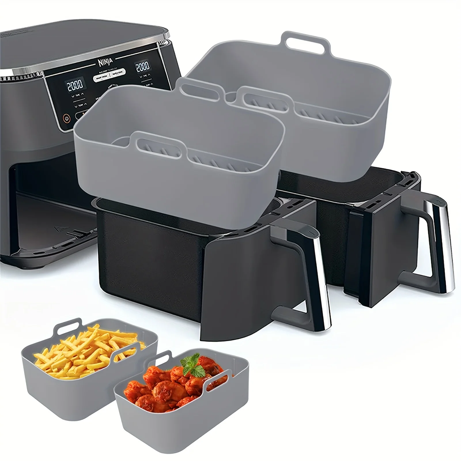 1/2Pcs Air Friteuse Silikon Tablett Wiederverwendbare Ninja Dual Korb Backform Ofen Topf Platte Liner Air Friteuse küche Gebraten Zubehör Image