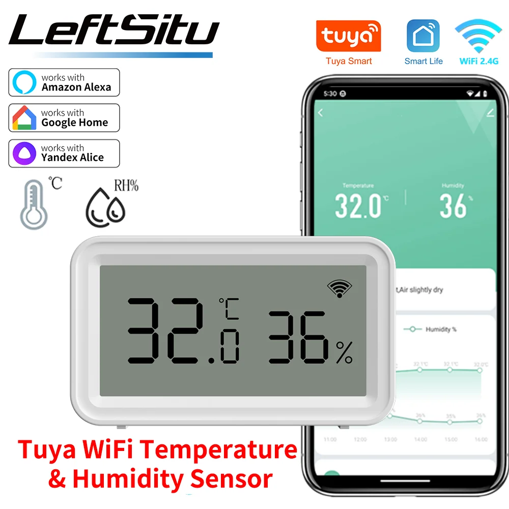 Tuya WiFi Smart Sensor Drahtloser Temperatur- und Luftfeuchtigkeits-Heimmonitor, kompatibel mit Smart Life Google Assistant Echtzeitwarnungen Image