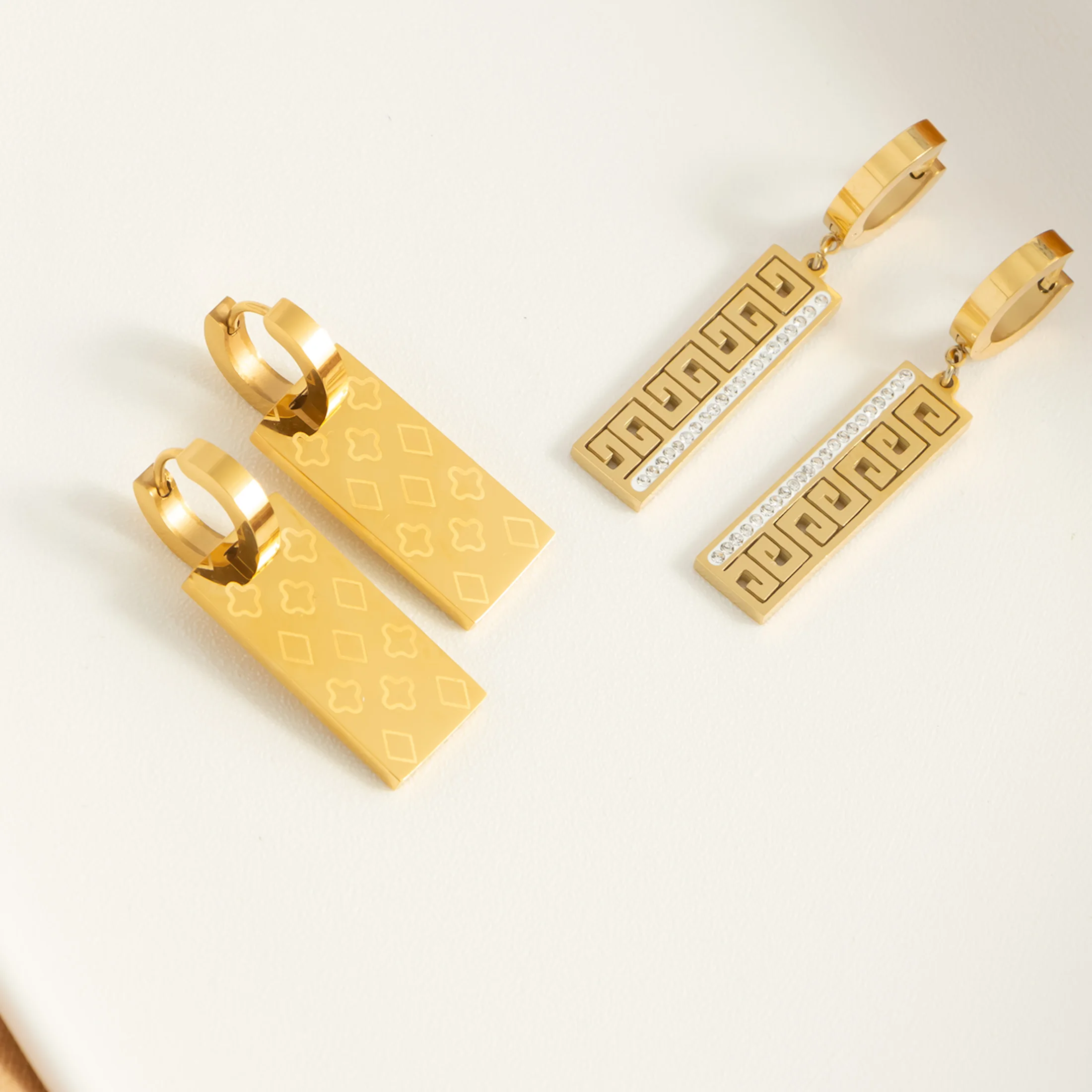 Geometrisches rechteckiges Element Zirkon Anhänger für Frauen modische goldene wunderschöne Schmuck Geschenk elegante Bankett Ohrringe